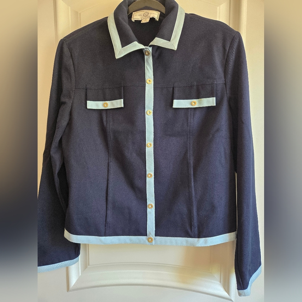 St. John Dark Blue Blazer with Light Blue Accents